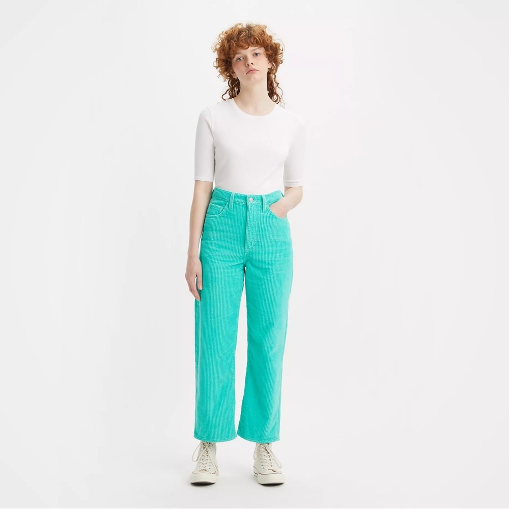 NWT Levi’s Ribcage Corduroy Straight Ankle Pants sz 31 in Electric Green